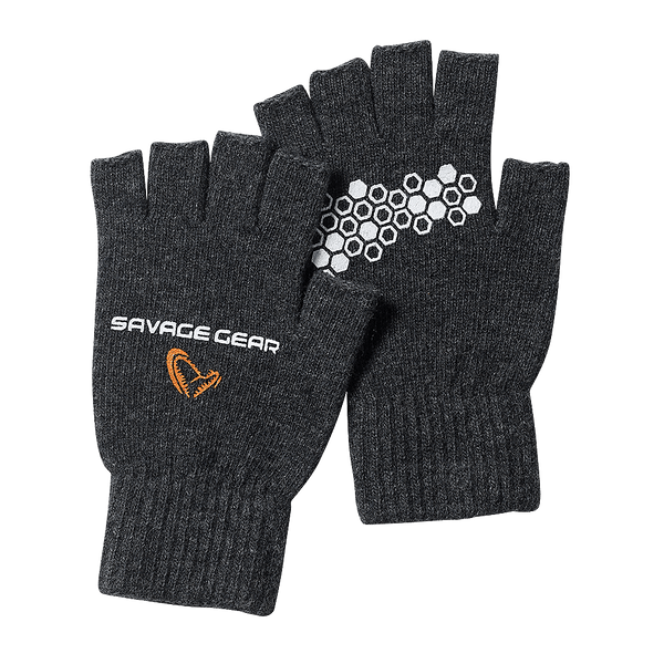 savage gear knitted half finger hansker morke gra fingerlose vanter fiske hansker - hanske - Flue.no